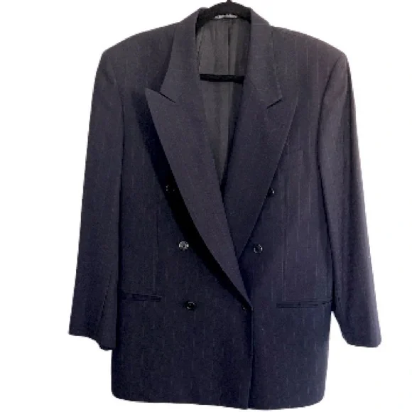 Valentino Vintage Blue White Stripe Double Breasted Wool Blazer Men’s Size 40R